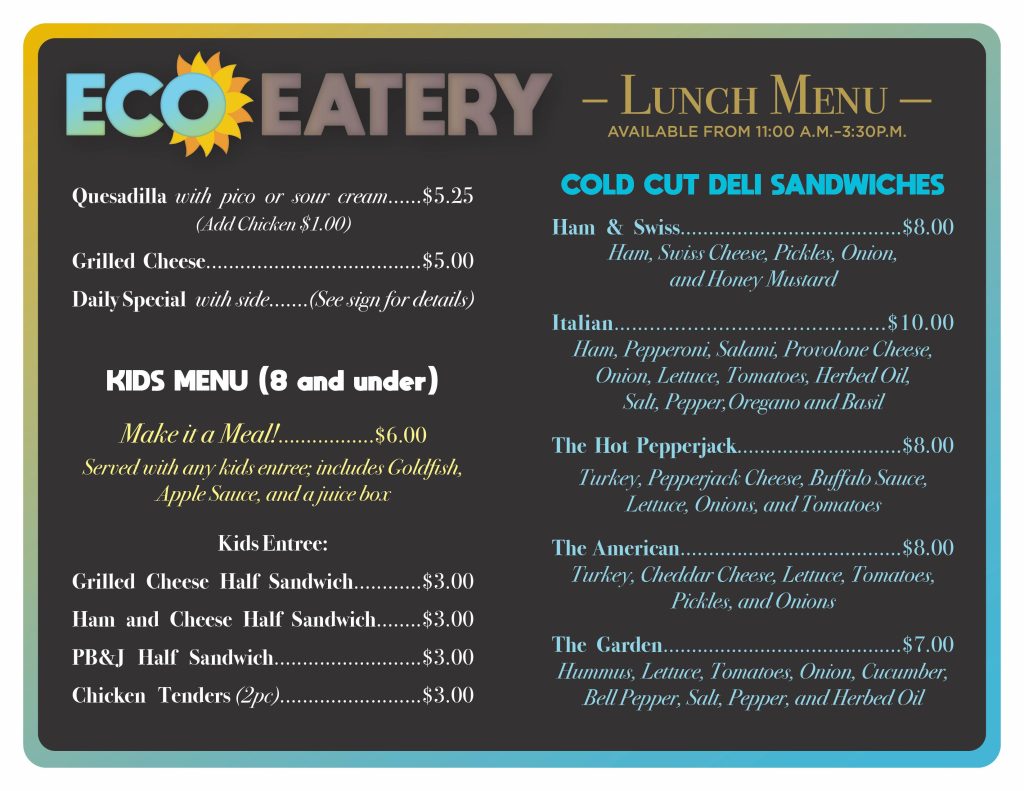 Eco Eatery lunch menu